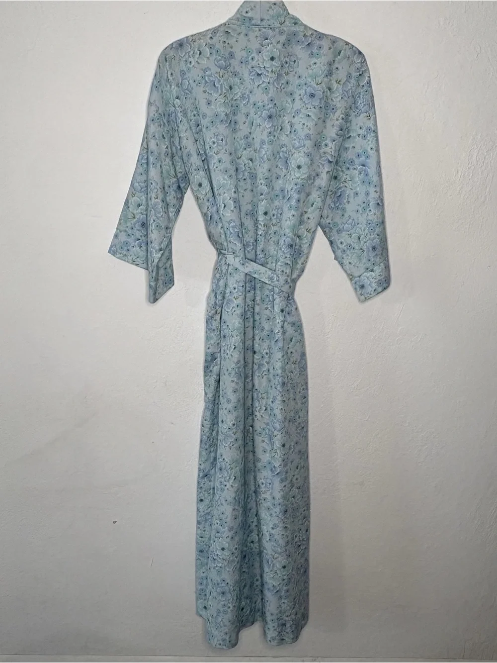 Vintage Christian Dior Lounge Wear Floral Robe Sz L Blue Teal Full Length Pocket